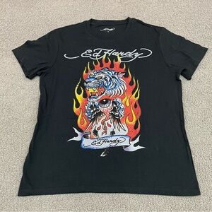 Ed Hardy Tiger Flame Graphic Rhinestone T Shirt Men L Black Y2K New With Tags